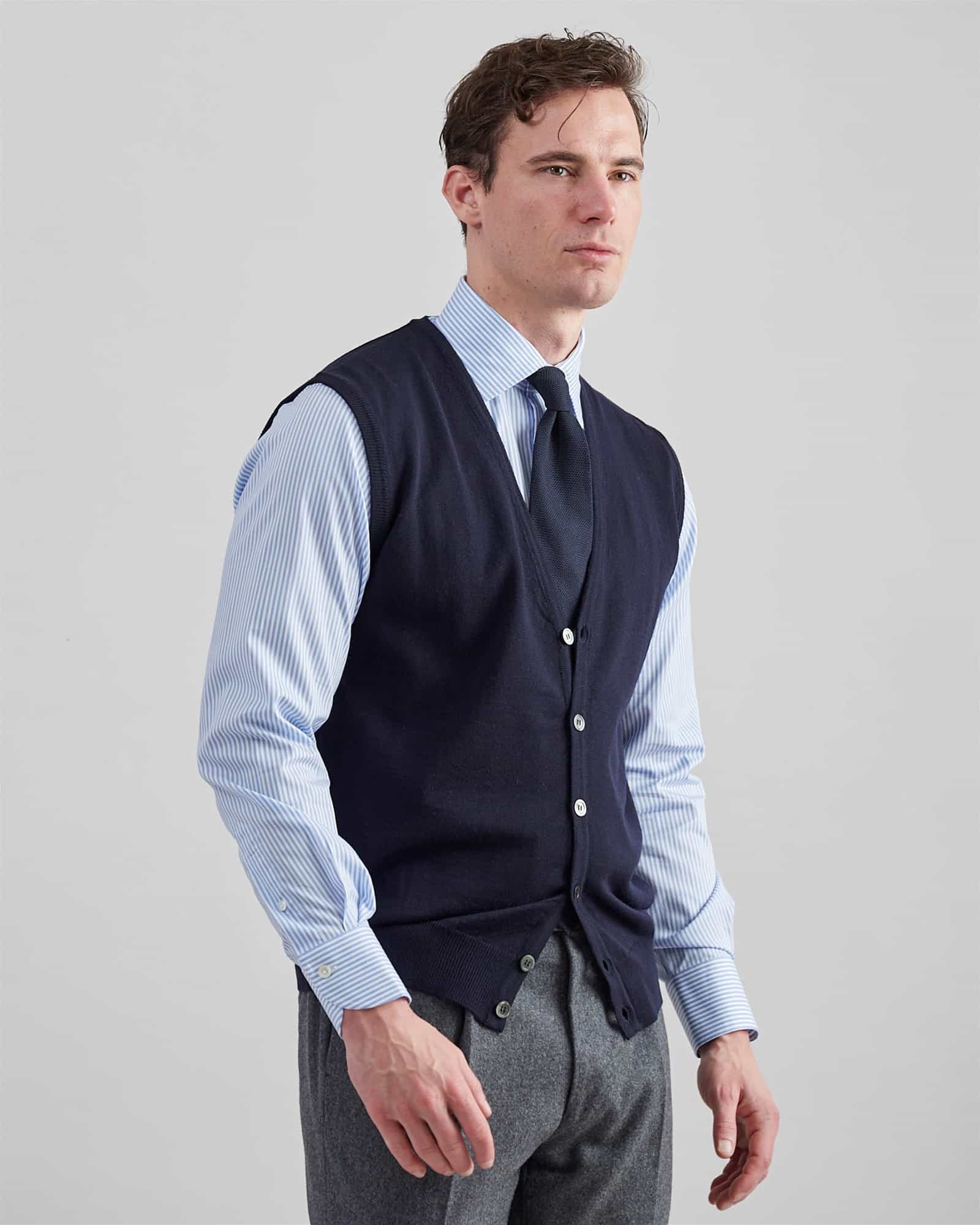 Superfine Merino Sleeveless Cardigan Navy