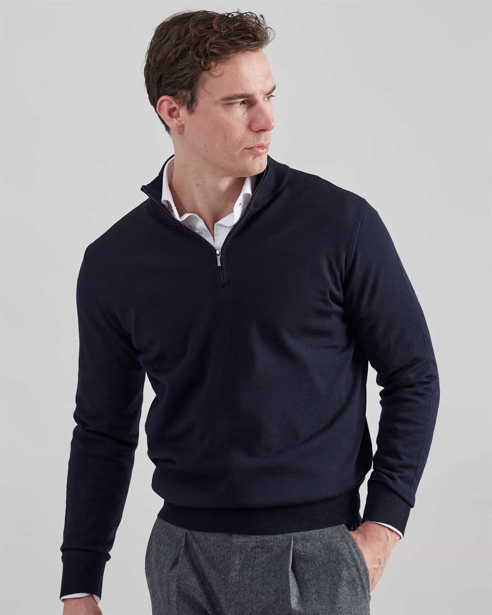 Superfine Merino Half Zip Navy