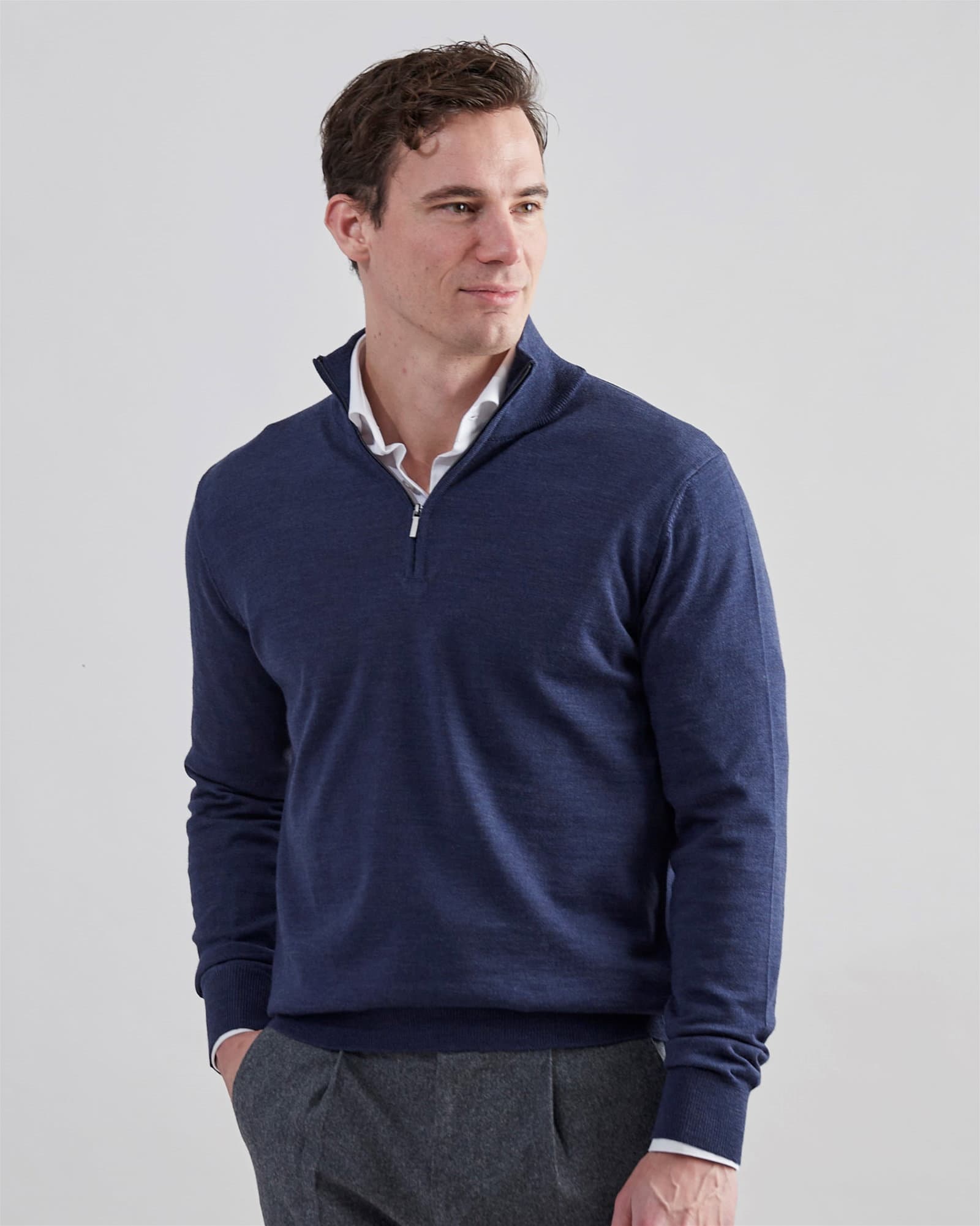 Superfine Merino Half Zip Blue