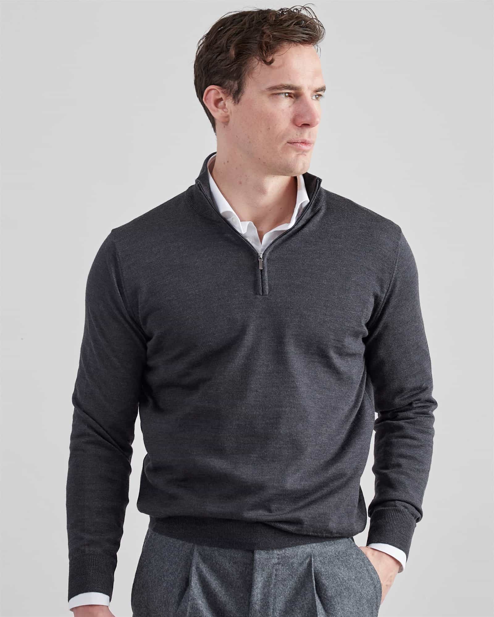 Superfine Merino Half Zip Grey