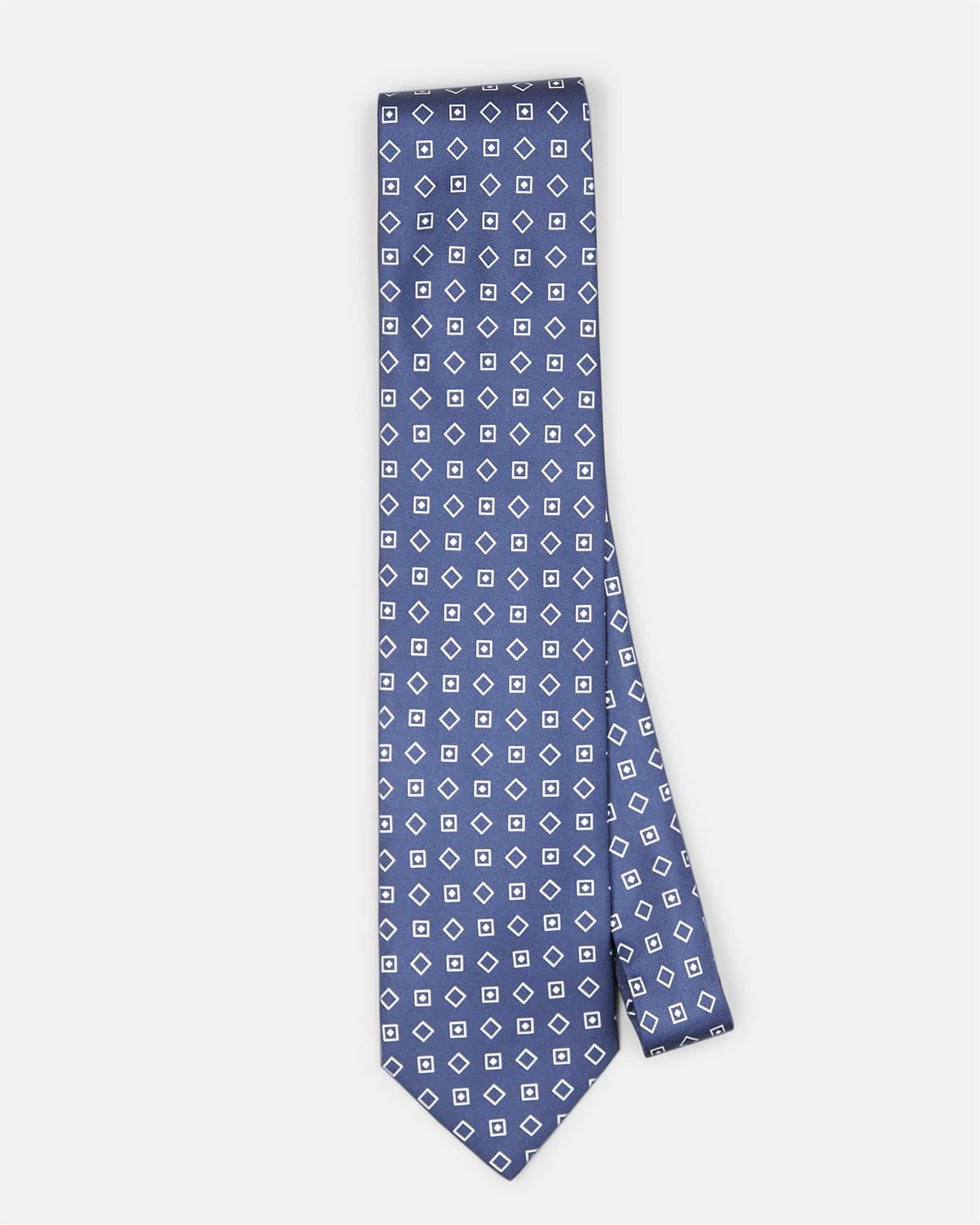 Square Tile Print Silk Tie Navy