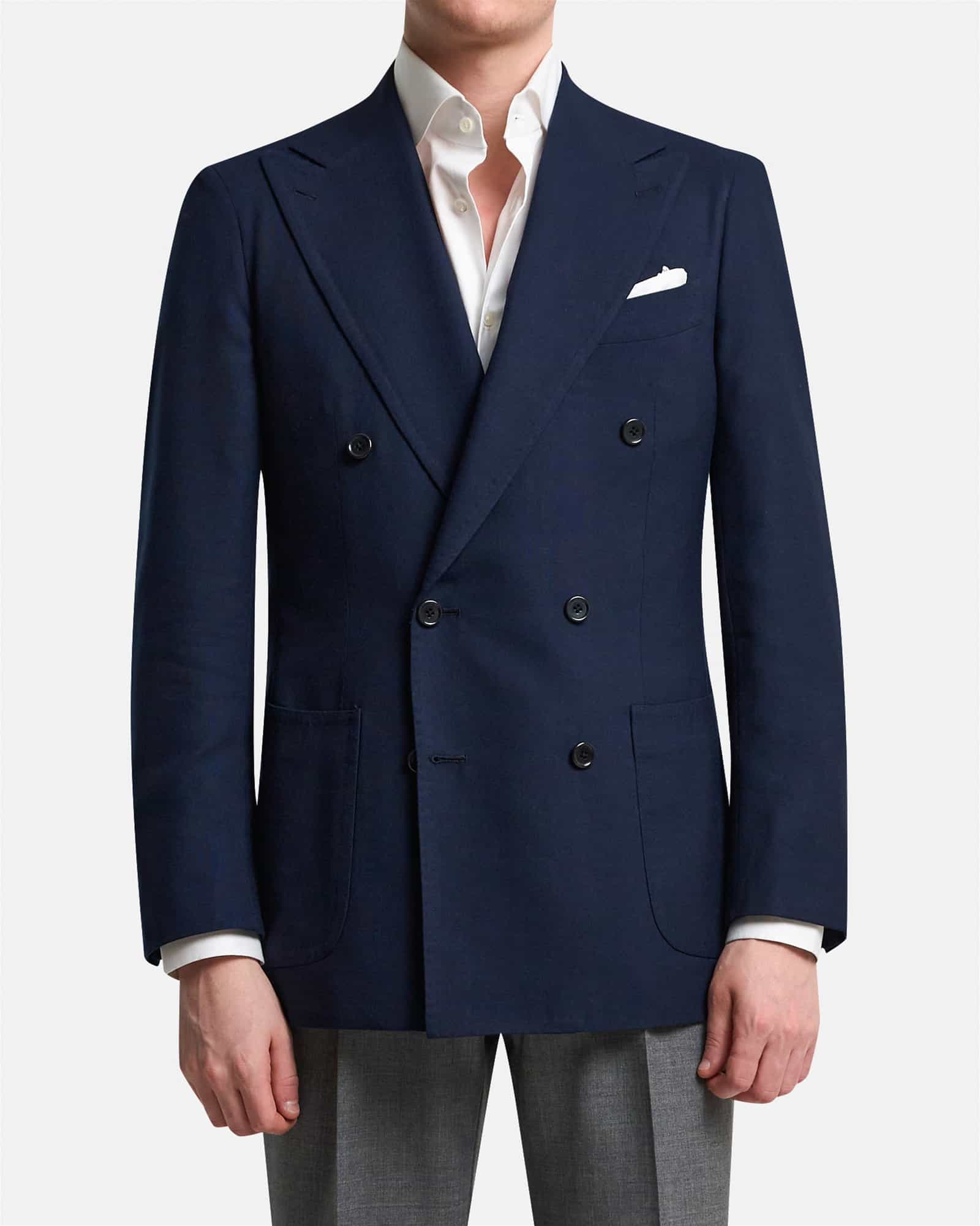 Mod 3 Double Breasted Cashmere Hopsack Jacket Navy