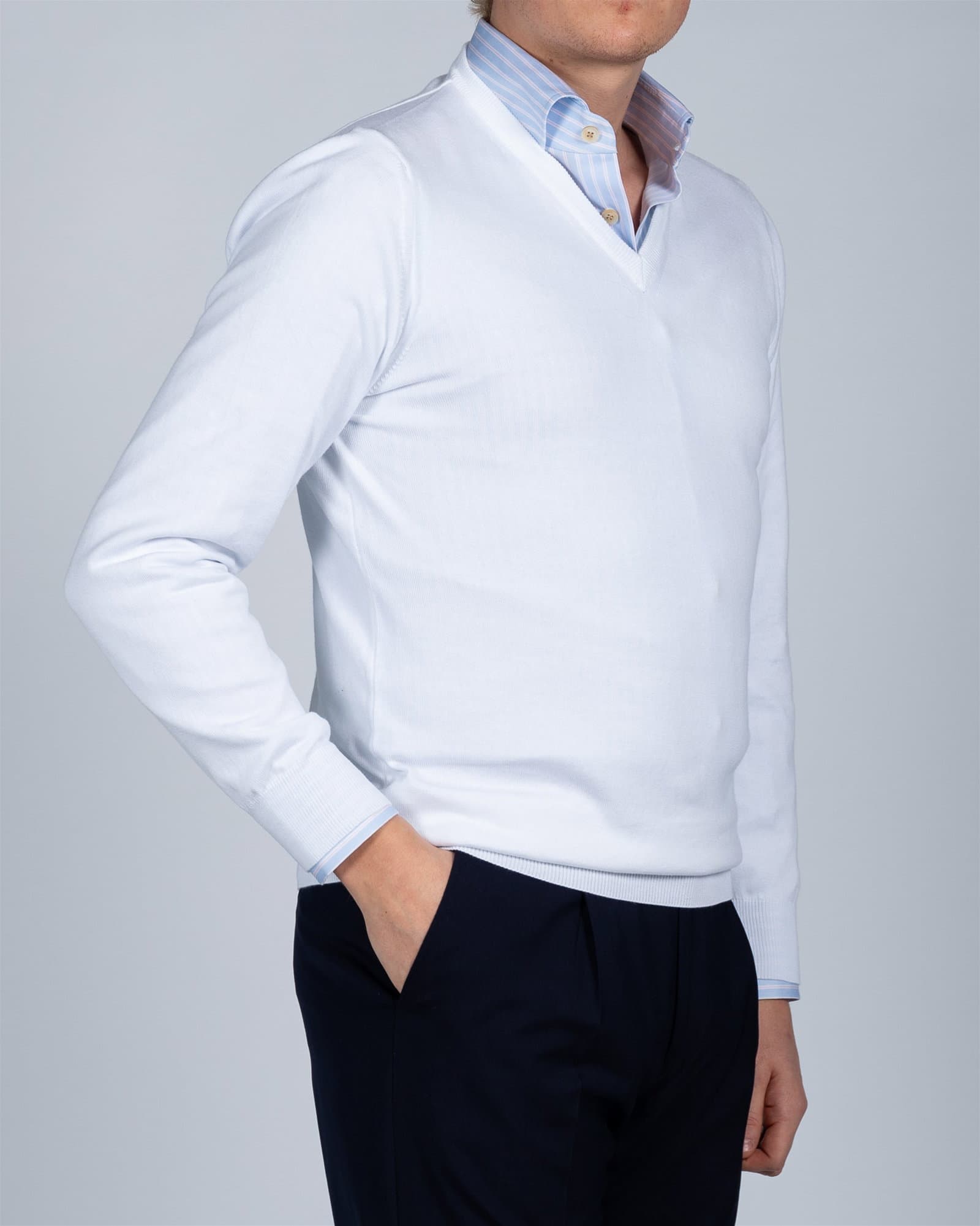 Superfine Cotton V-Neck White