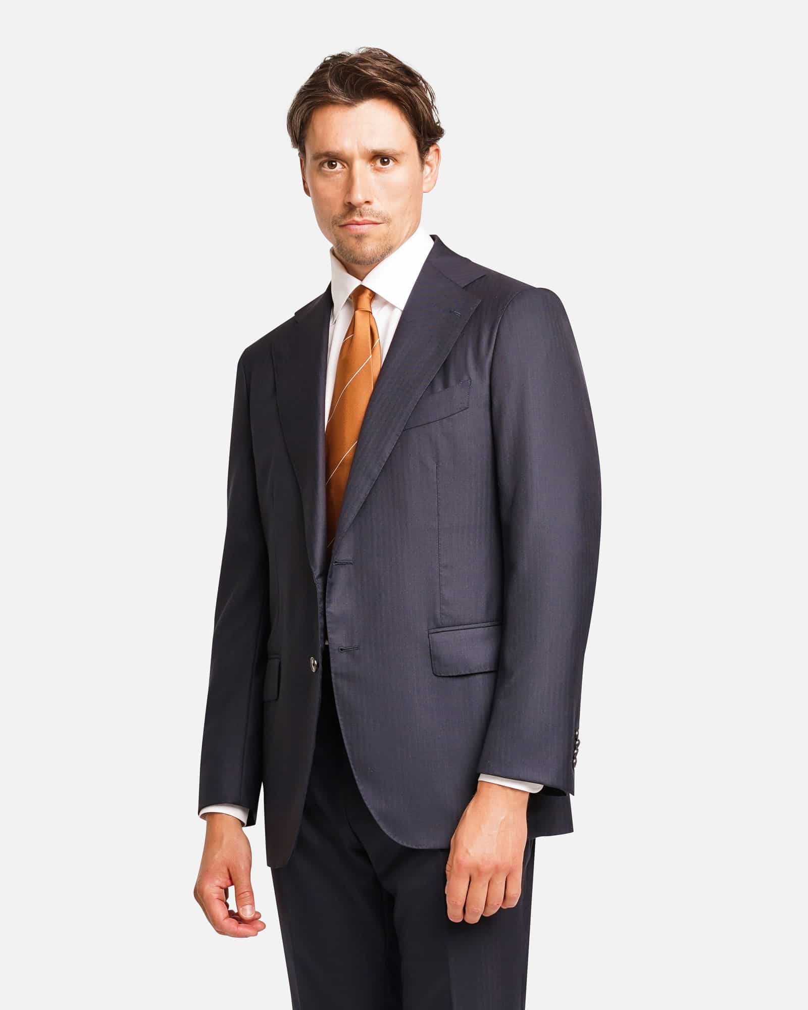 Mod 2 - s160 Luxury Cash Silk Herringbone Suit Navy
