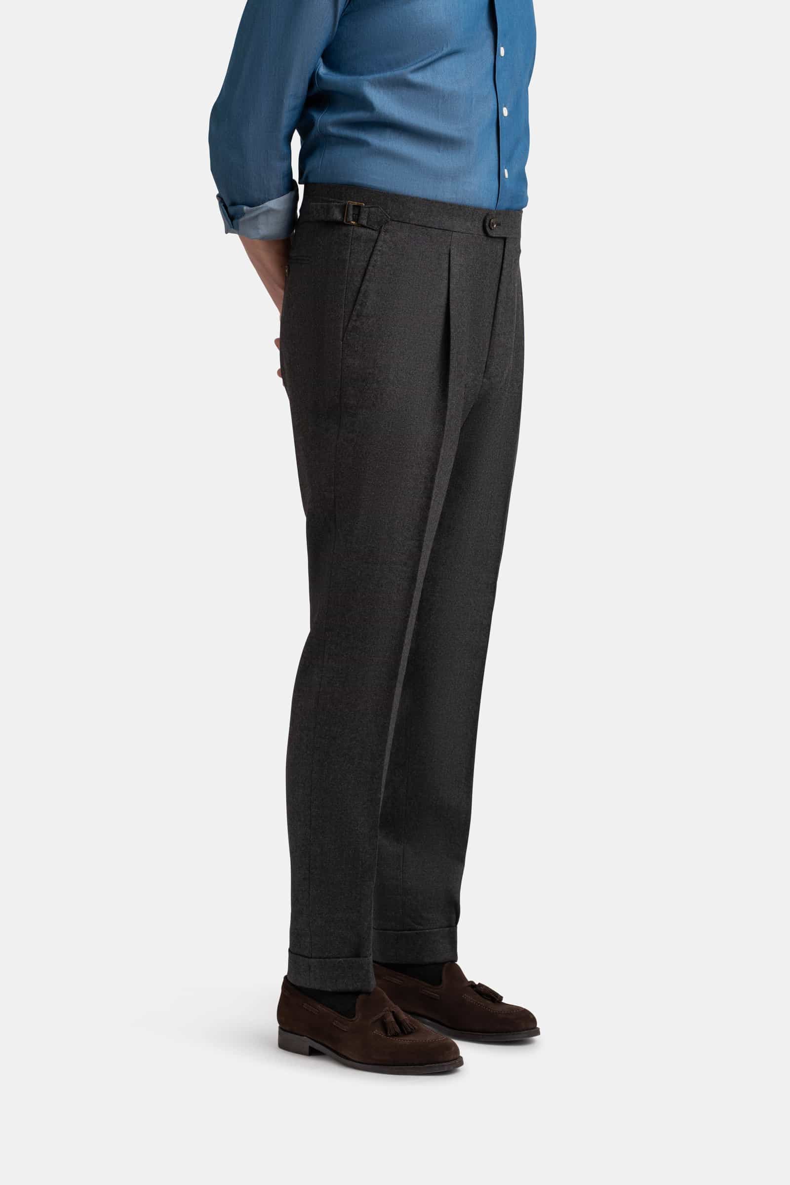Mod 2 British Flannel Trouser Single Pleat Dark Grey