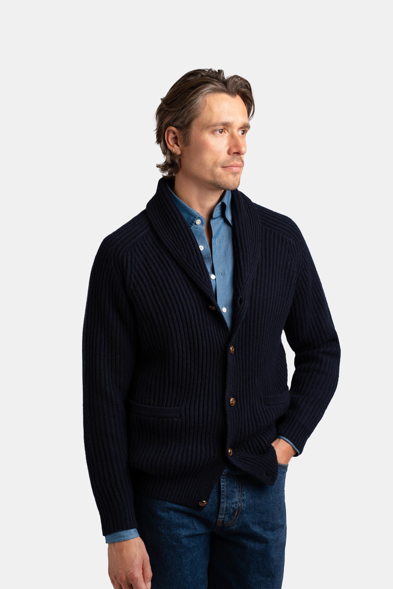 Heavy Ribbed Cardigan Navy