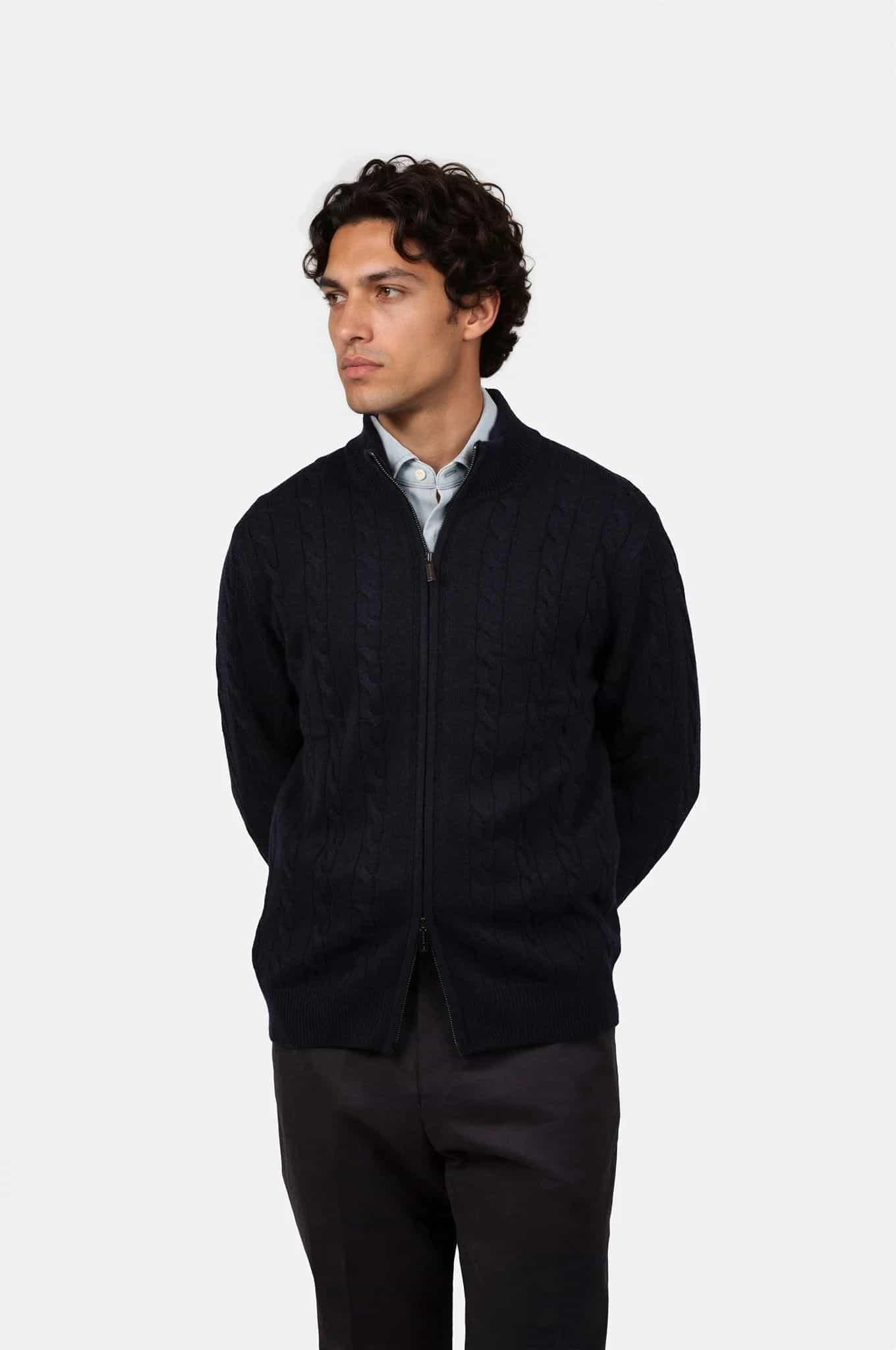 Full Zip Cable Knit Navy