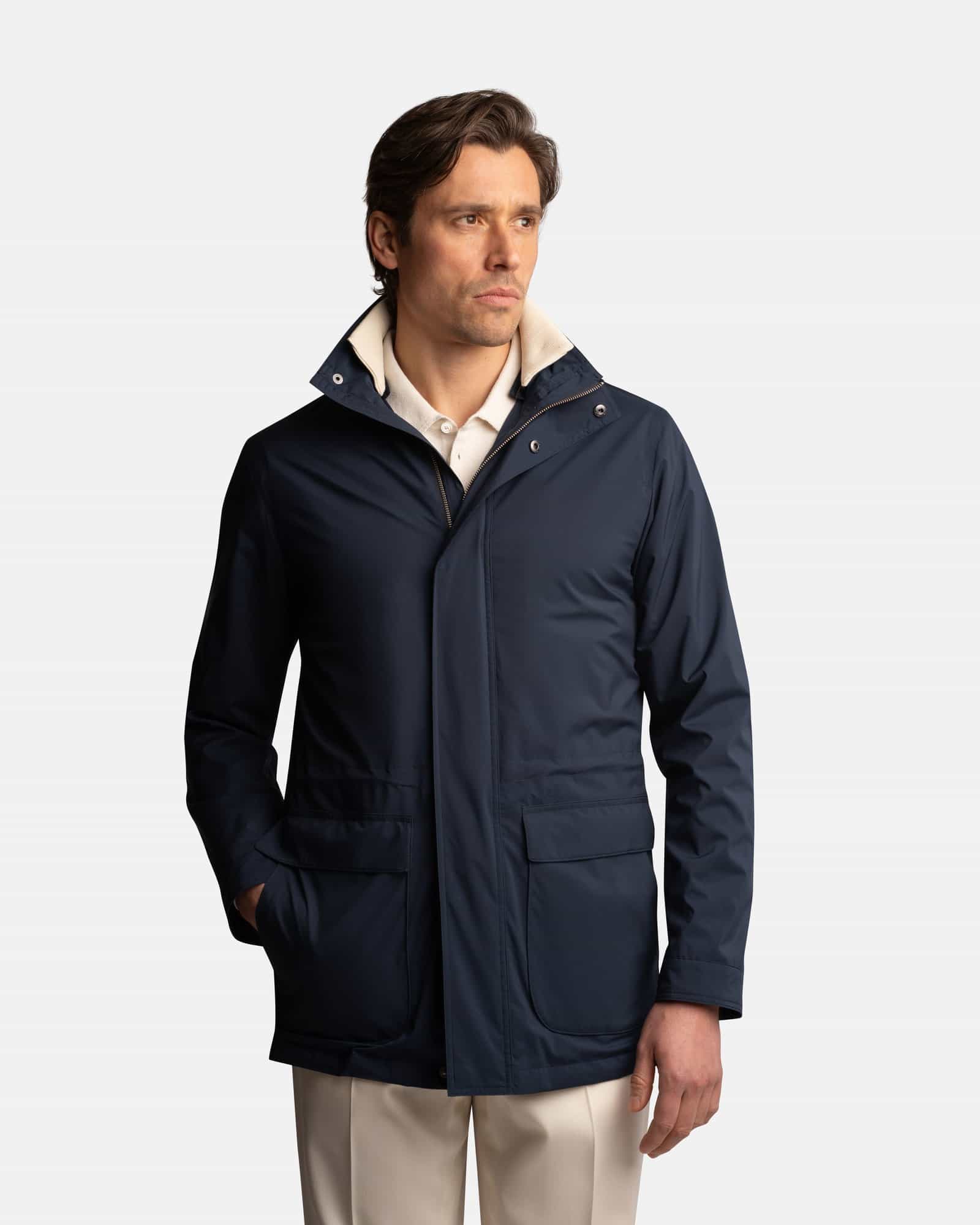 Car Coat Technical Fabric Navy