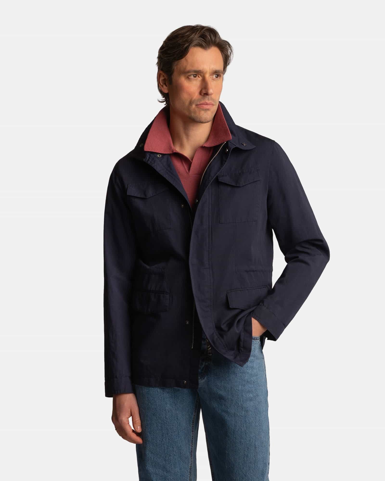 Cotton Linen Field Jacket Navy