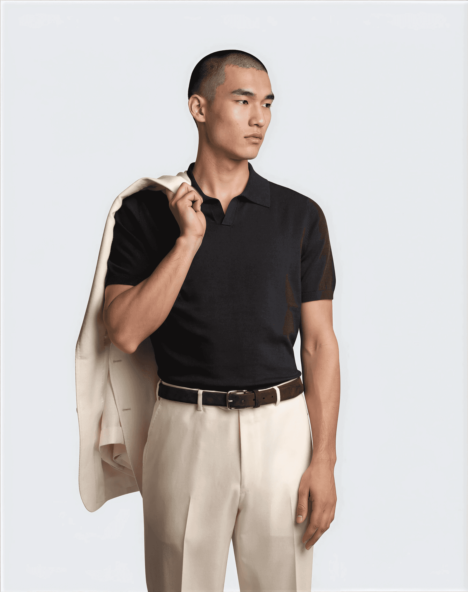 Cotton Silk Short Sleeve Polo Navy