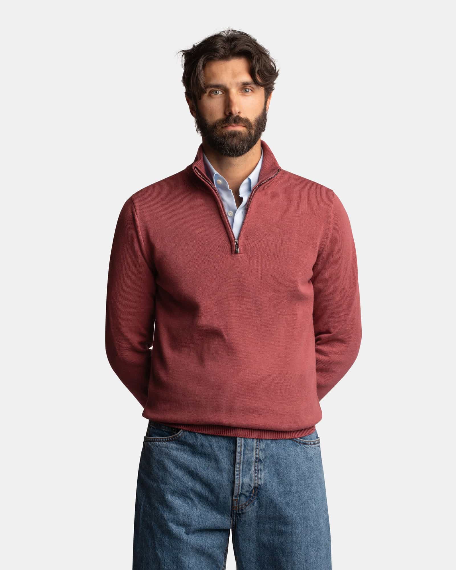 CashSilk Half Zip Sweater Red