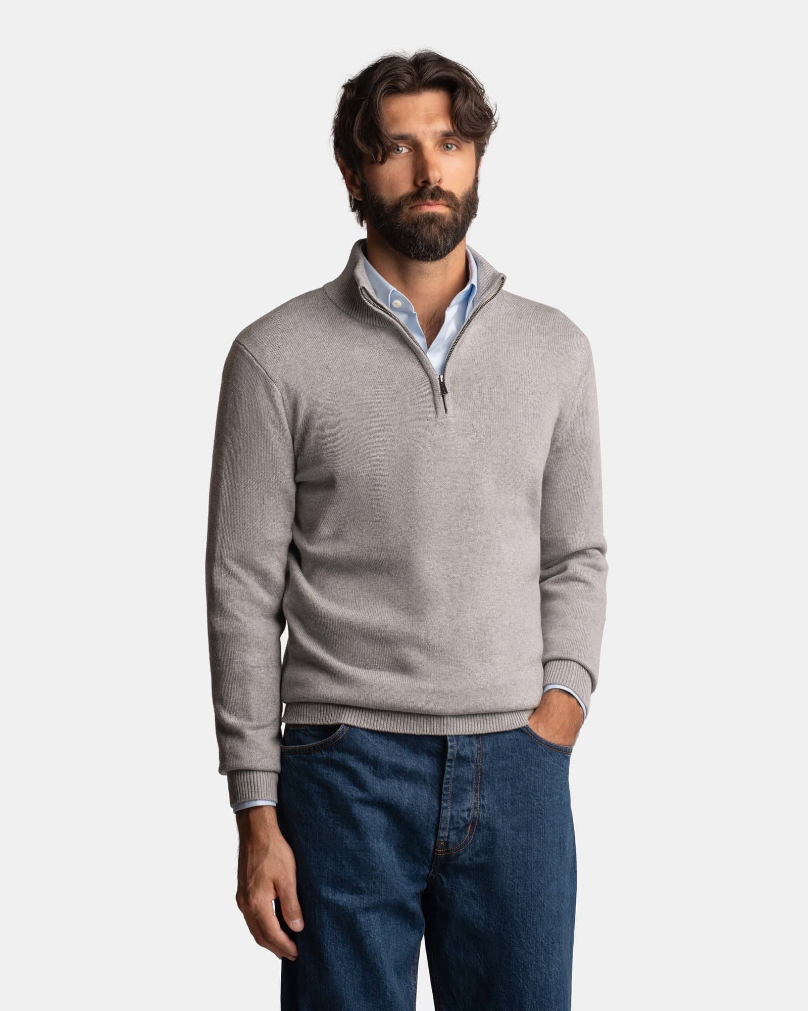 CashSilk Half Zip Sweater Grey