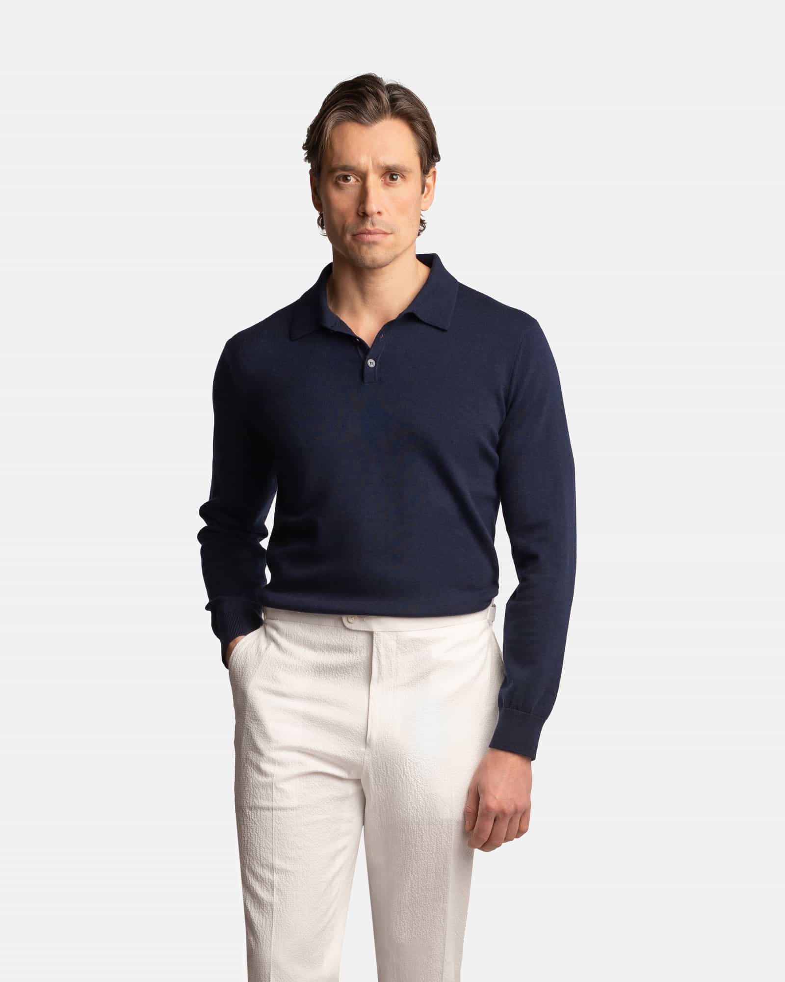 CashSilk Long Sleeve Polo Navy