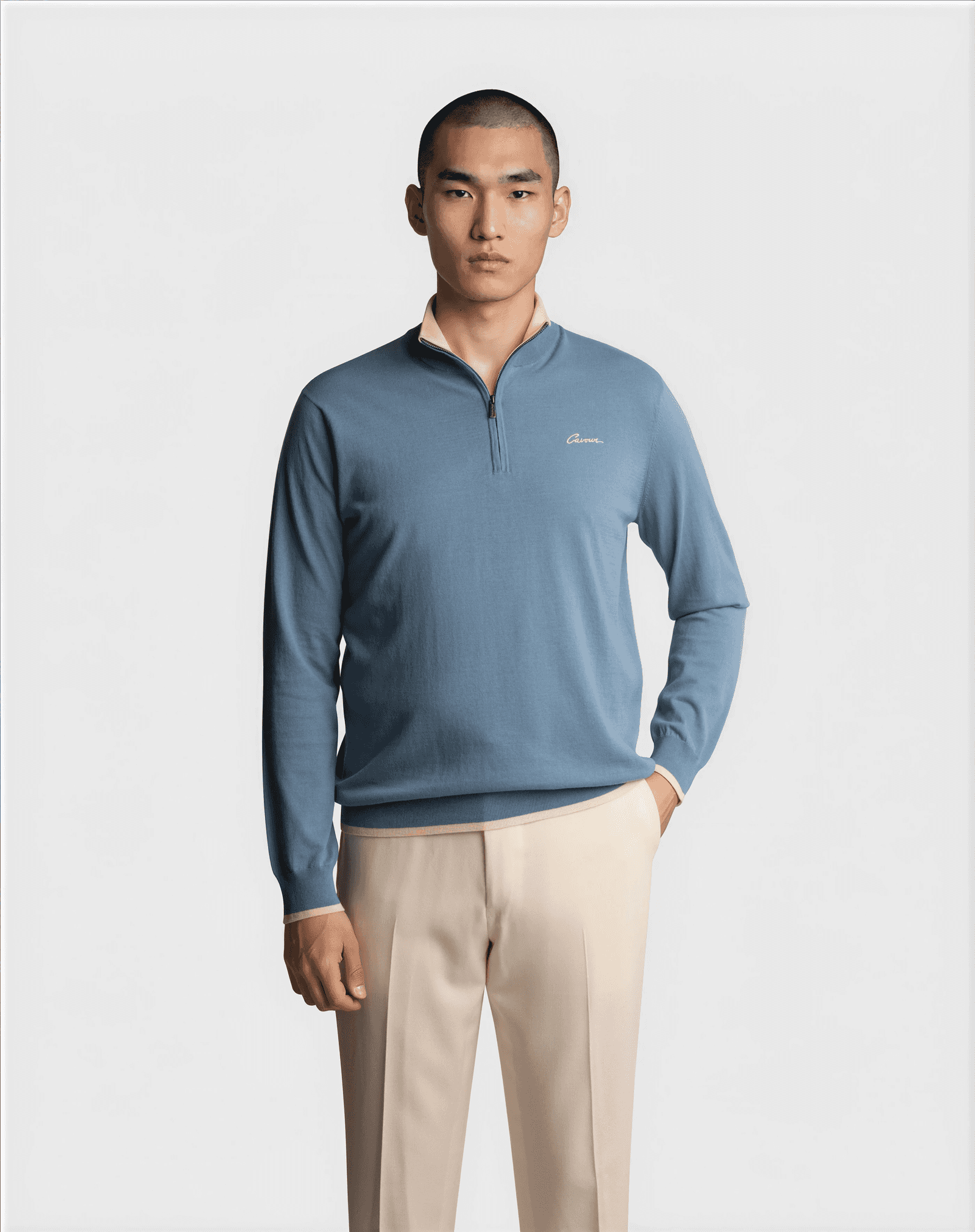 Contrast Half Zip Sweater Light Blue