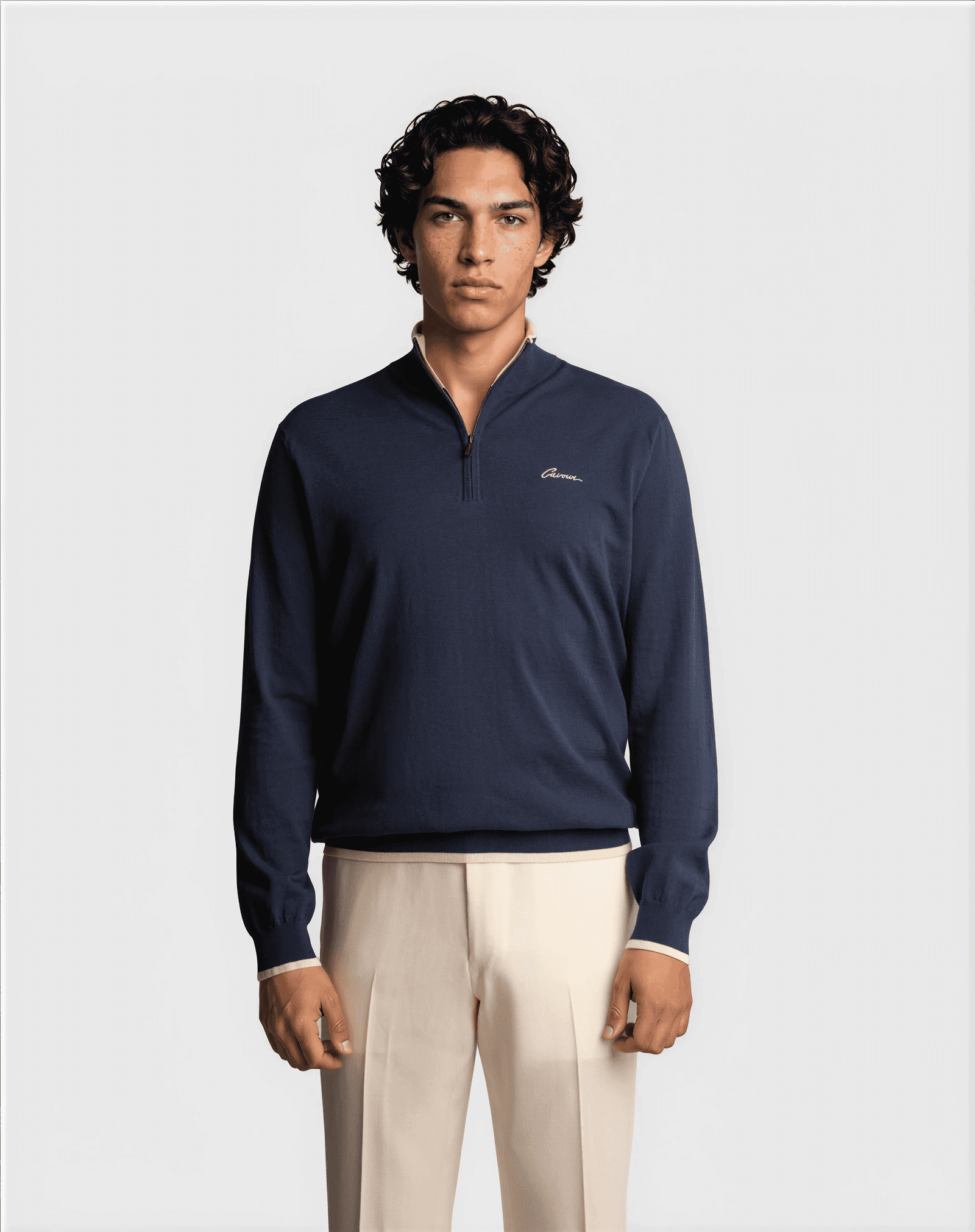 Contrast Half Zip Sweater Navy