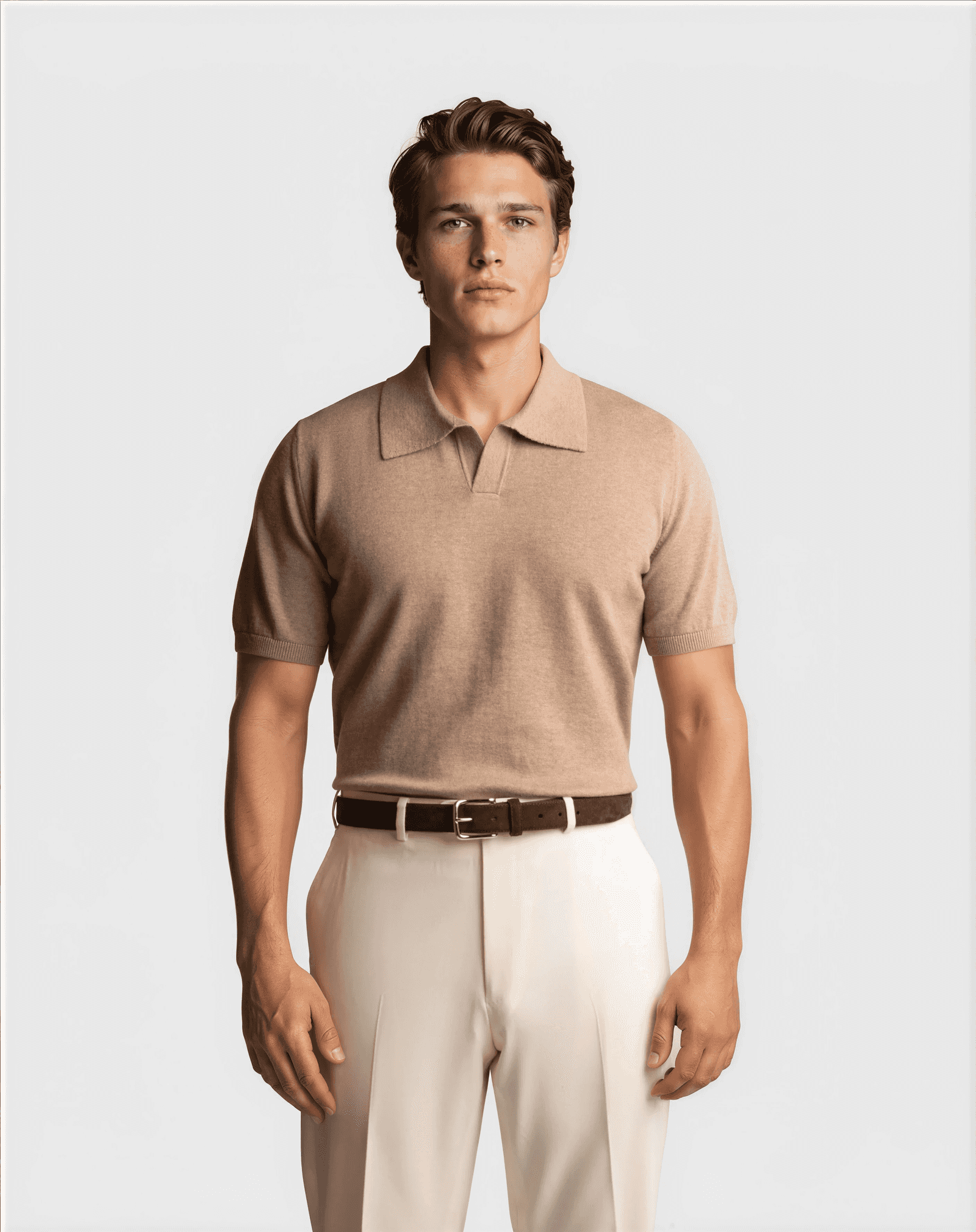 CashSilk Short Sleeve Polo Beige