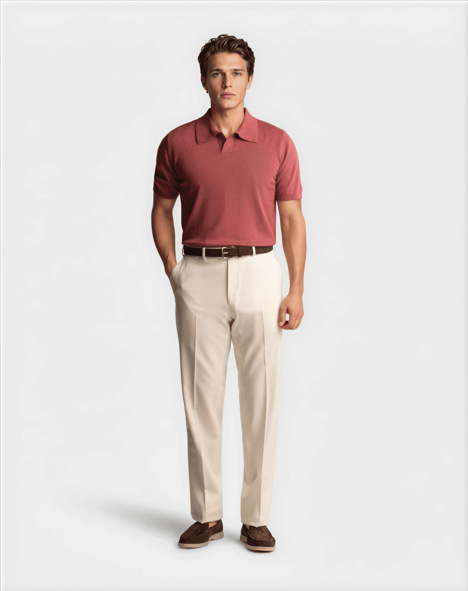 red dress shirt and khakis Scabal Red Silk Knitted Kendal Short Sleeve 3 Button Polo Shirt 54 EU | 44 UK