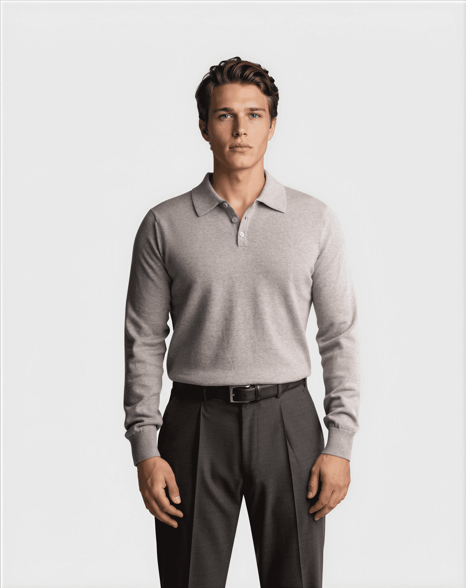 CashSilk Long Sleeve Polo Grey