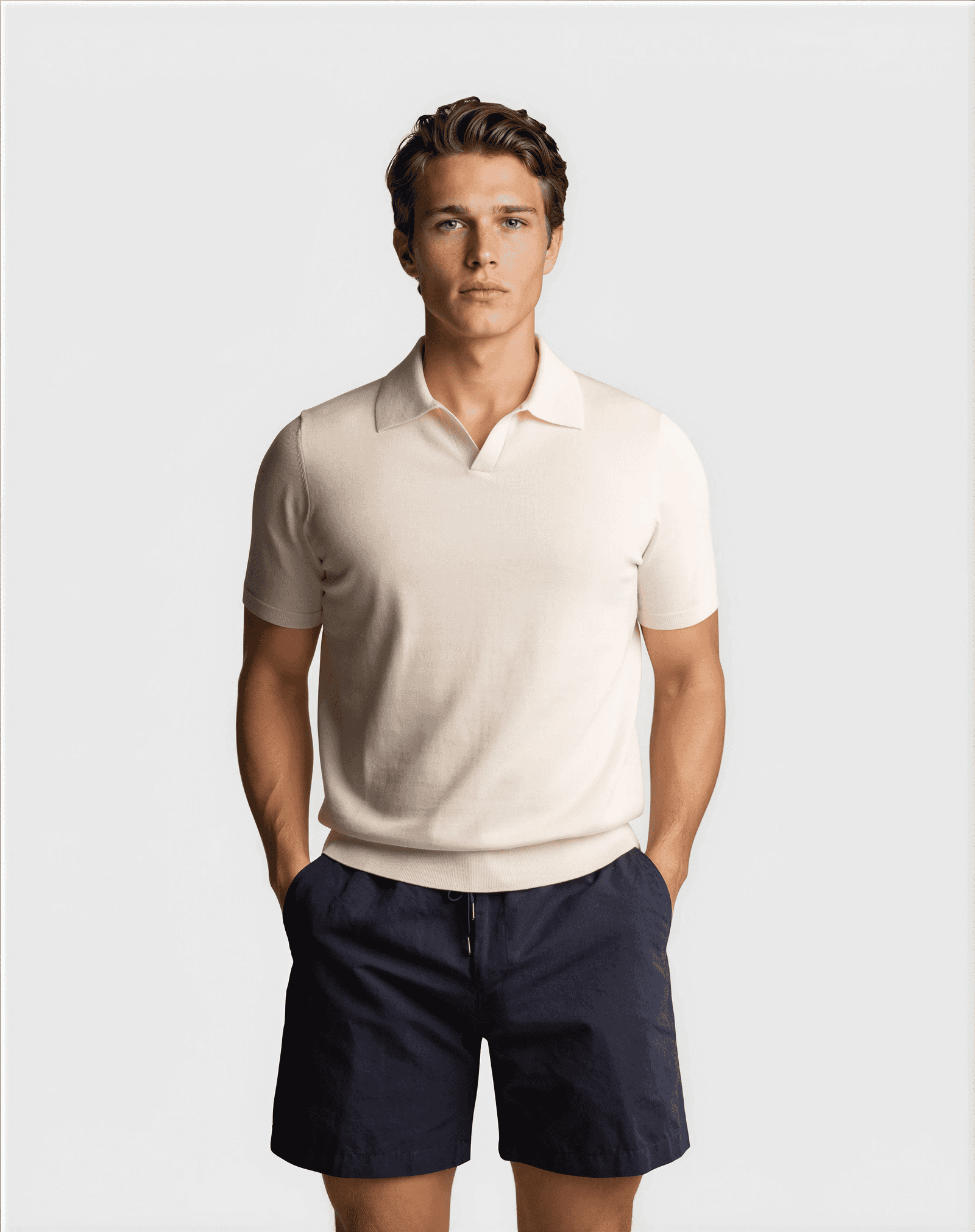 Cotton Silk Short Sleeve Polo Beige