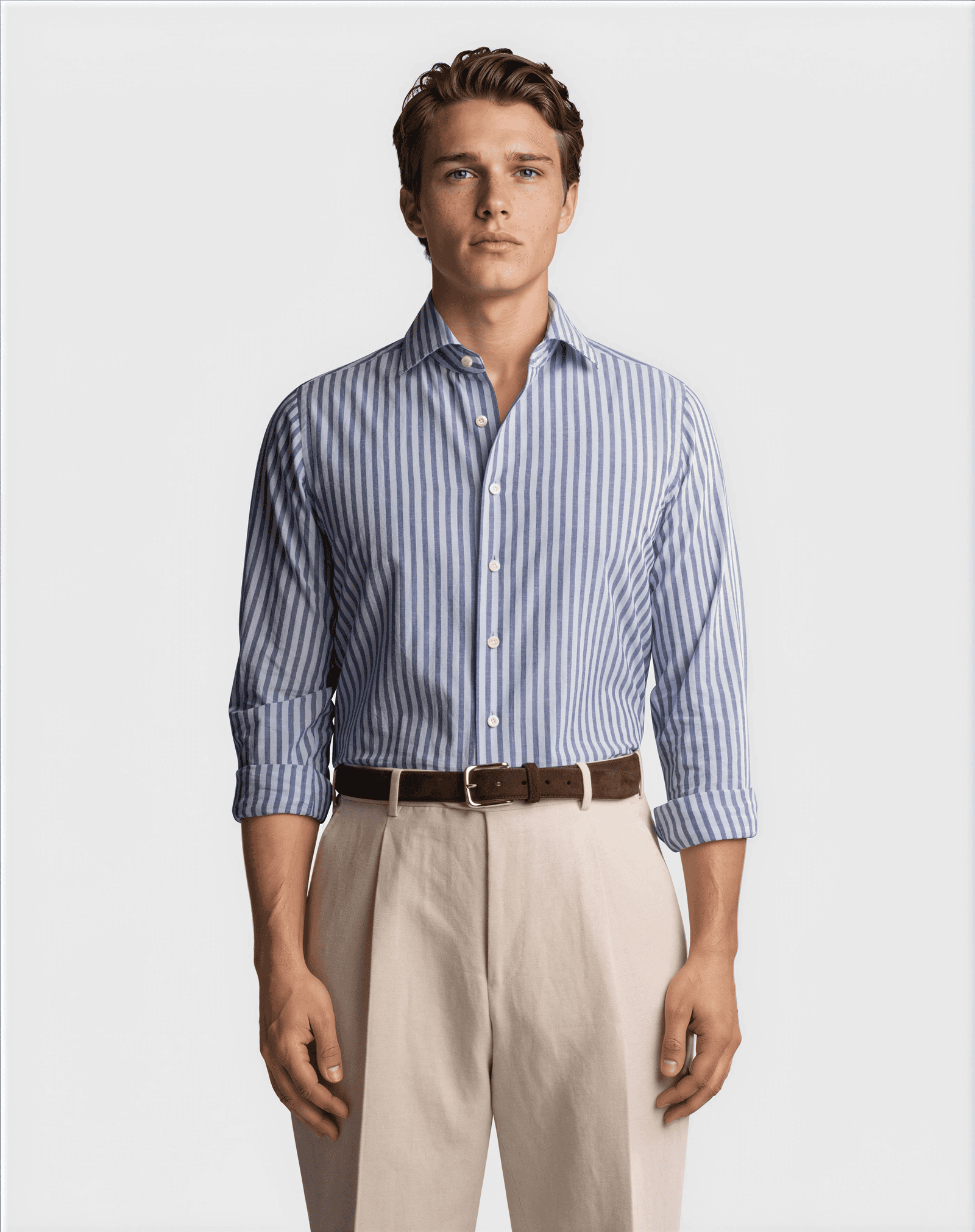 Cotton Linen Wide Striped Shirt Navy