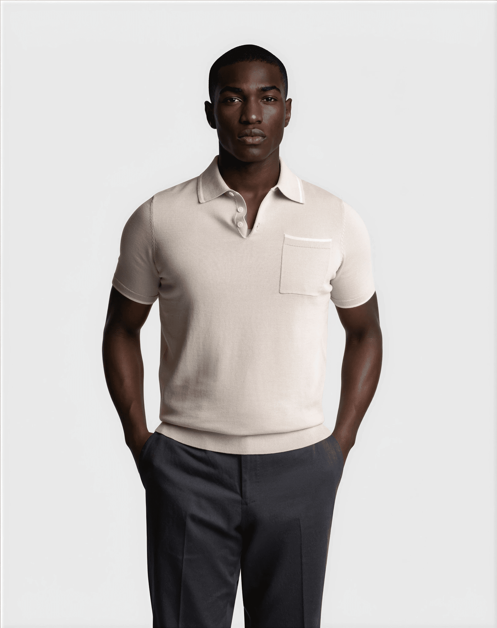 Cotton Silk Contrast Polo Grey