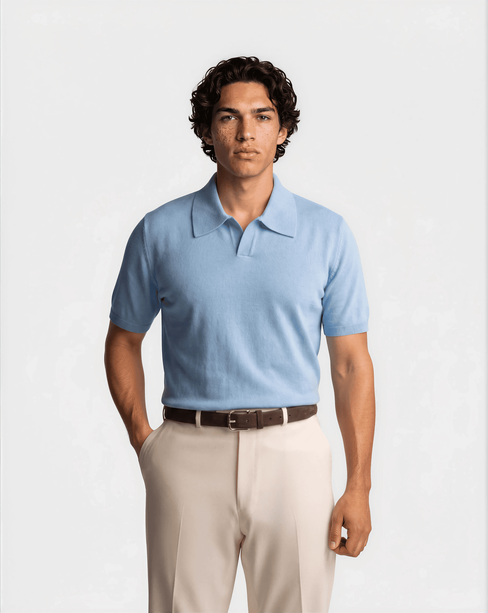 CashSilk Short Sleeve Polo Light Blue