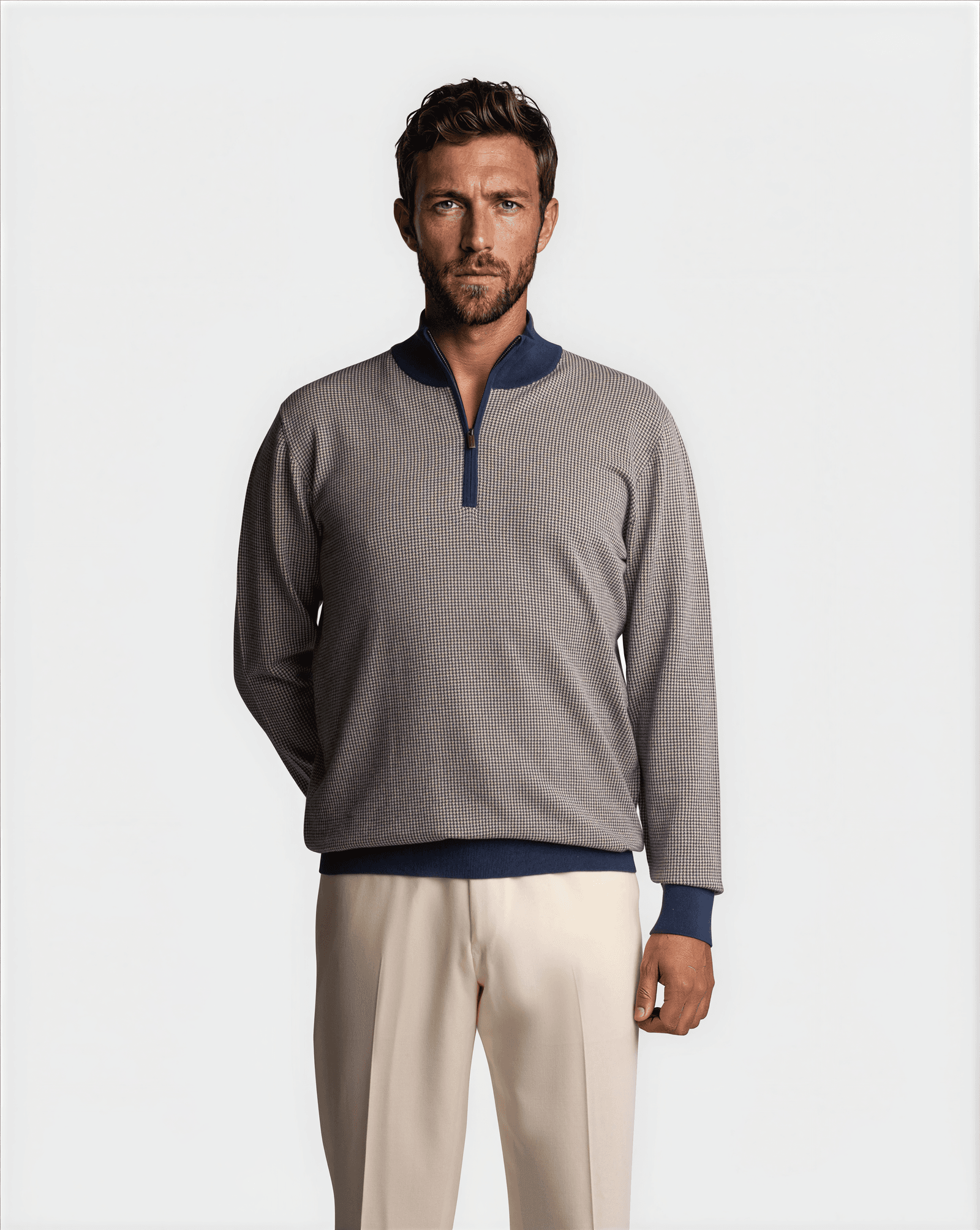 Houndstooth Half Zip Navy