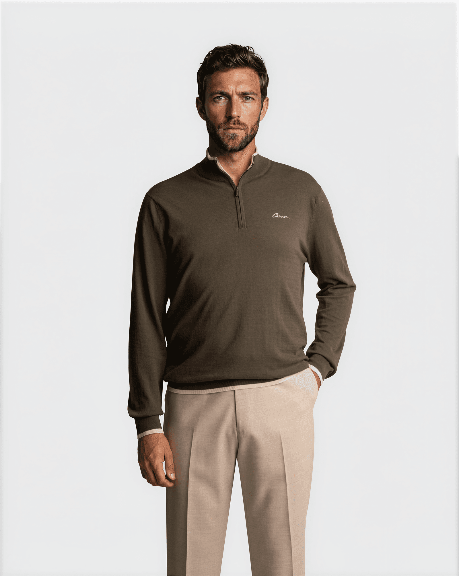 Contrast Half Zip Sweater Green
