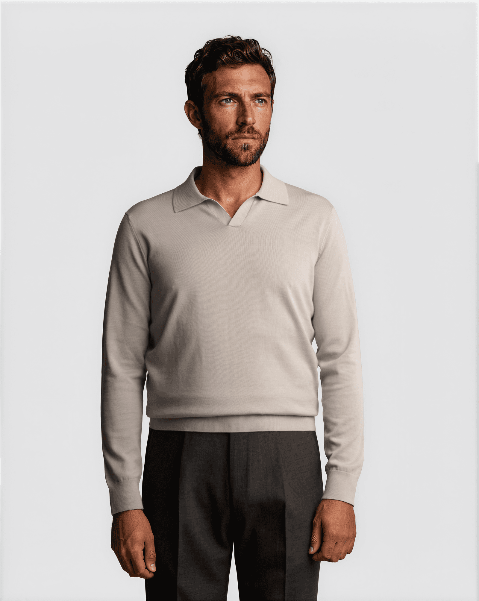 Cotton Silk Long Sleeve Polo Grey