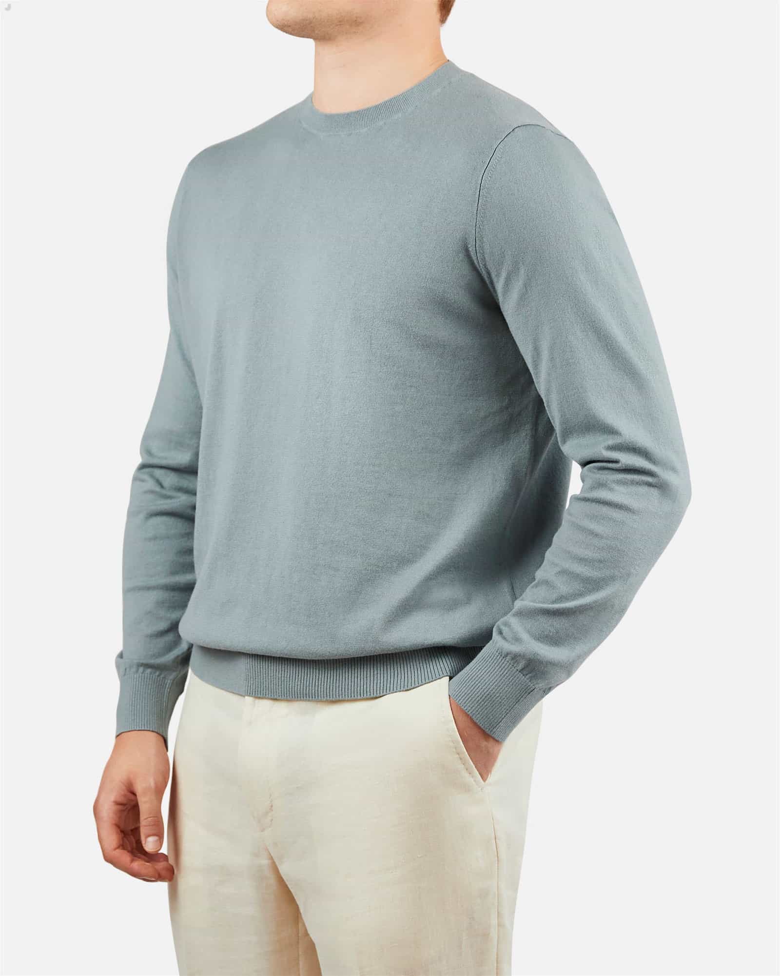 Cotton Round Neck Sweater Blue