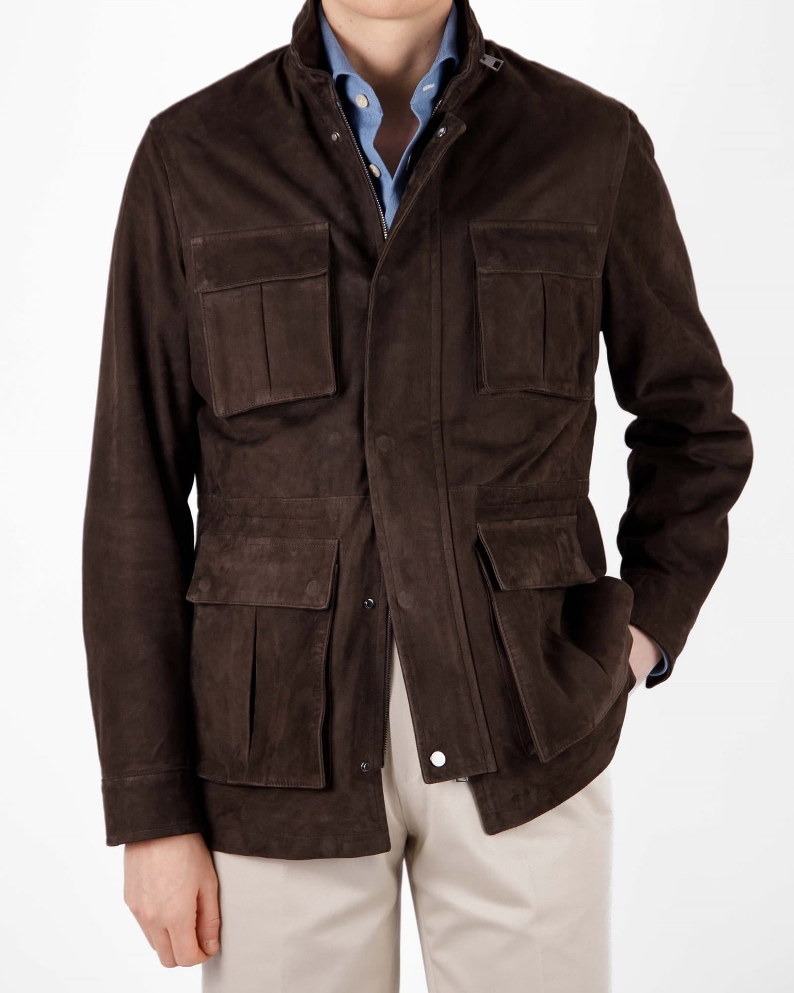 Field Jacket Water Repellent Suede Dark Brown
