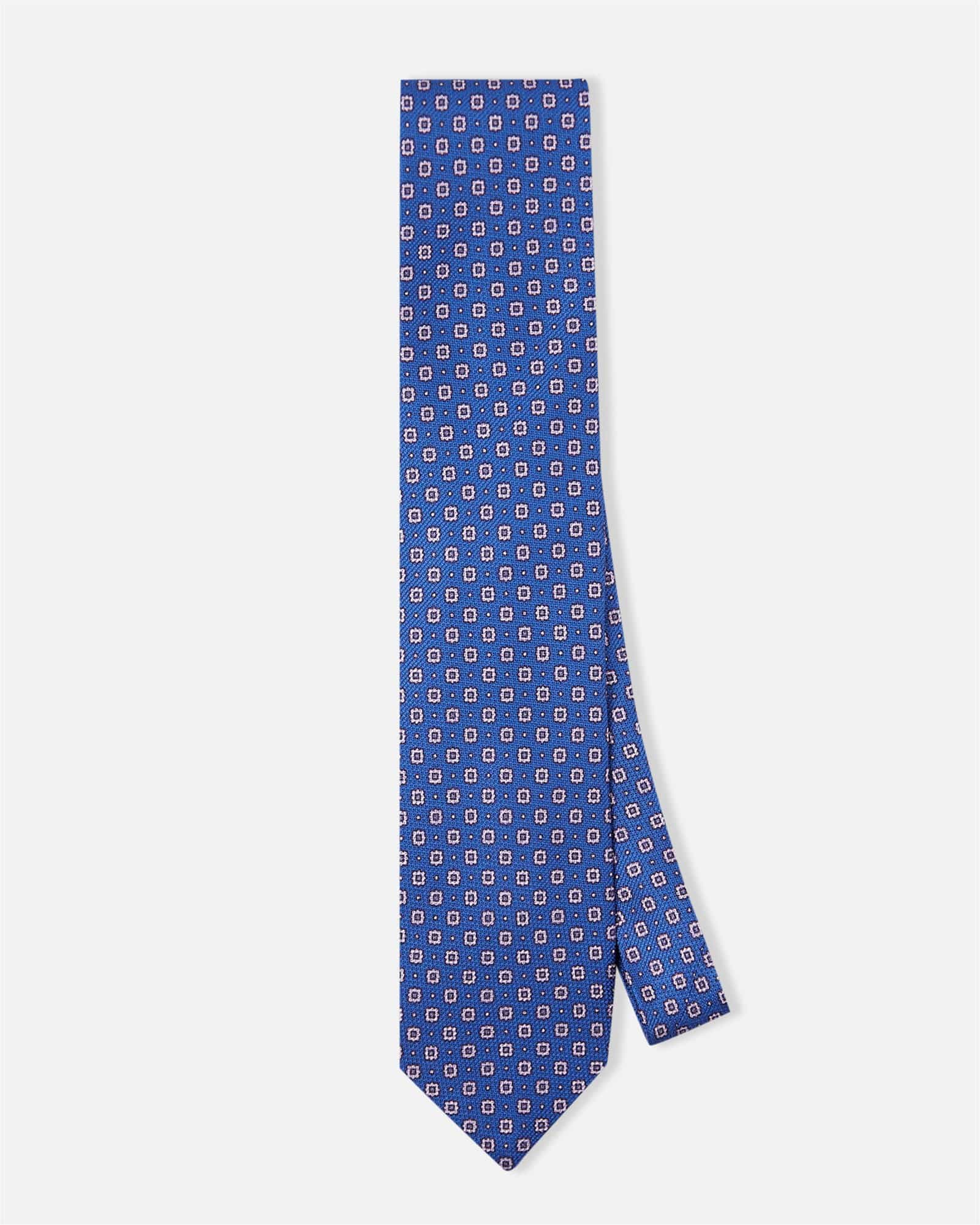Flower Print Silk Tie Royal Blue