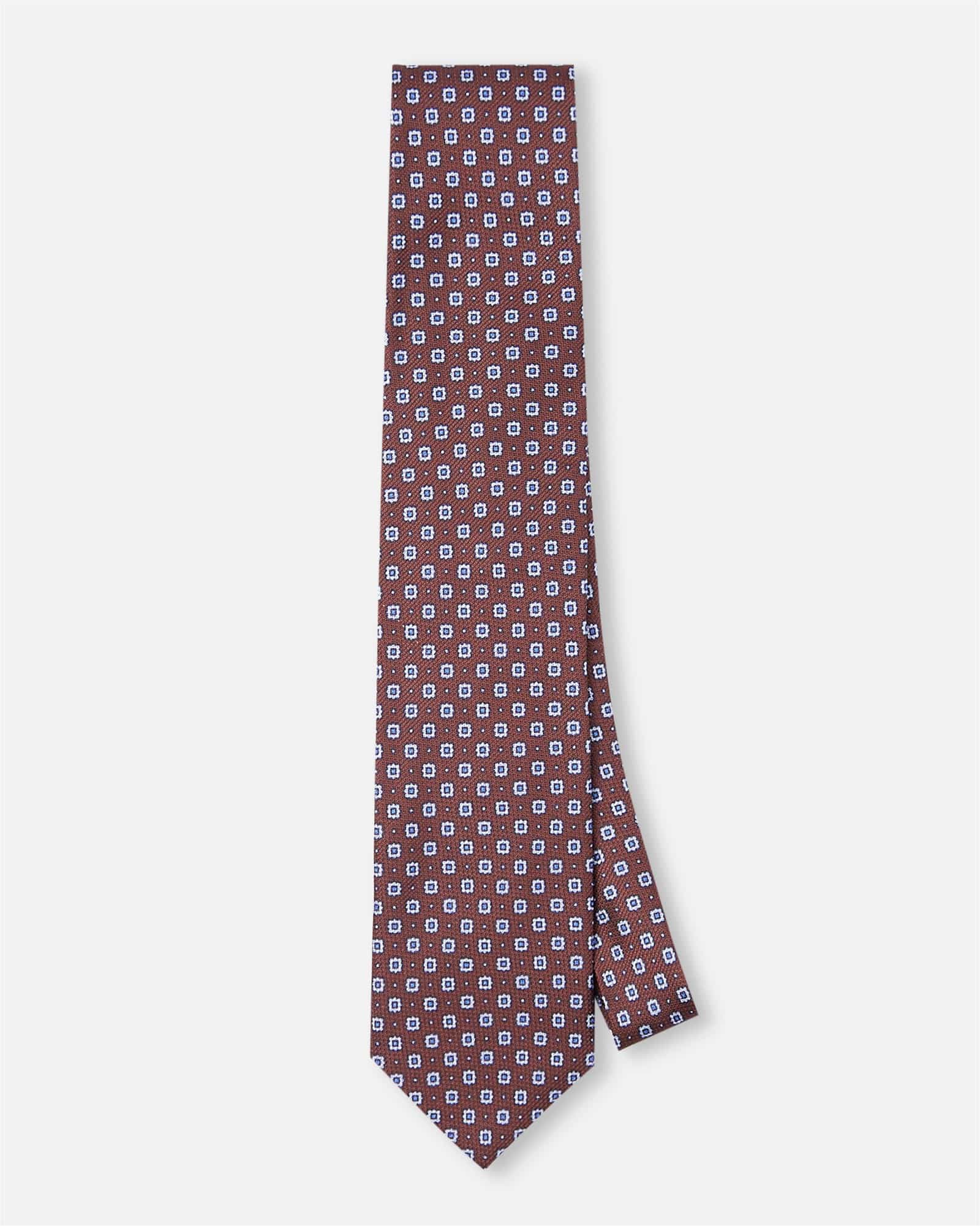 Flower Print Silk Tie Brown