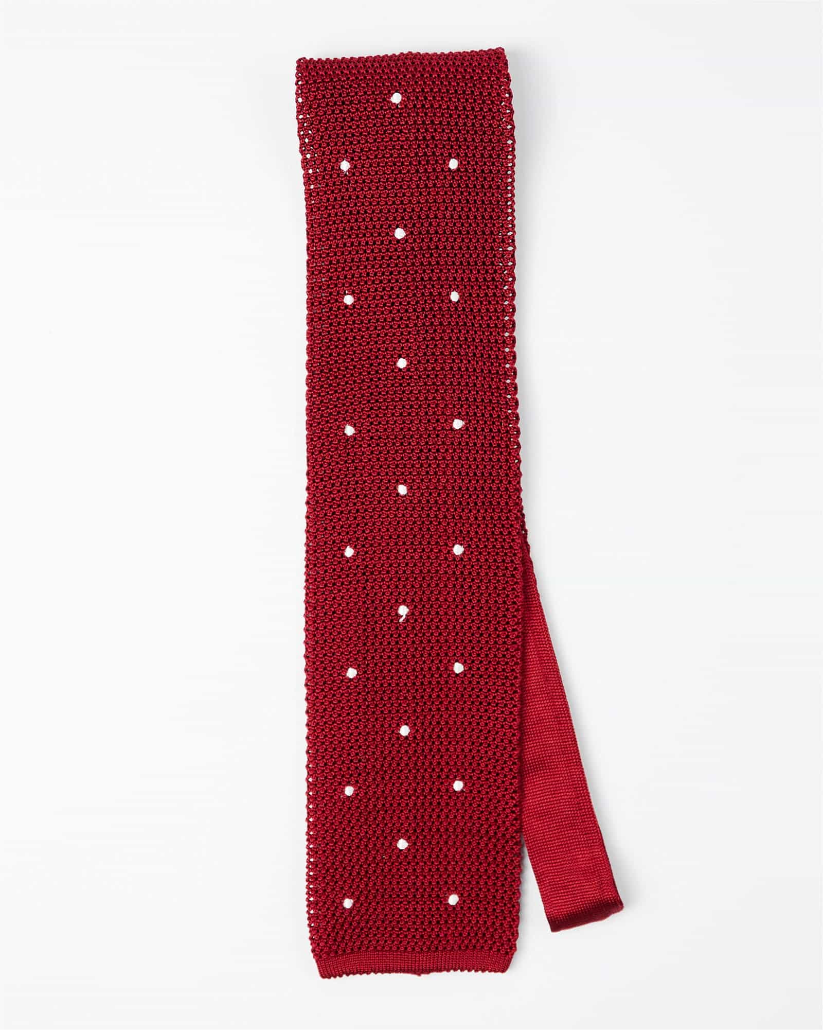 Knit Silk Dot Tie Red