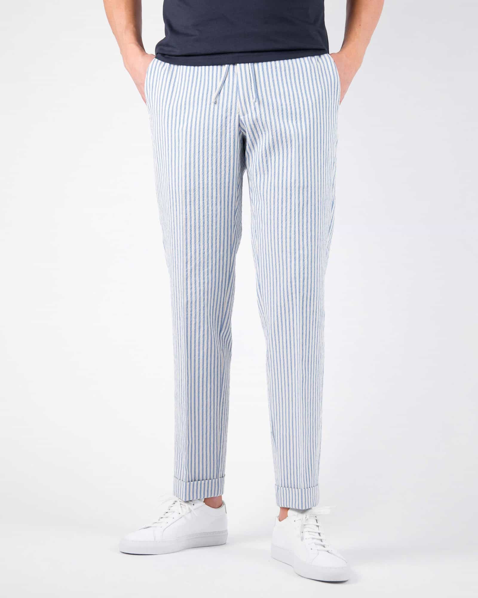 Mod 2 Striped Seersucker Drawstring Trouser Light Blue